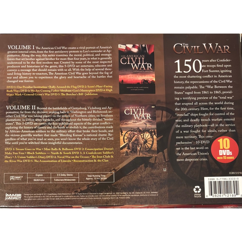 The Civil War 150th Anniversary Collectors Edition 10 DVD Set Over 15 Hours New - Picture 2 of 2